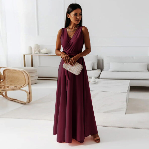 V Neck Sleeveless Dress With Belt Summer Fashion Party Club Evening Maxi Dresses For Women Clothing - Image 6