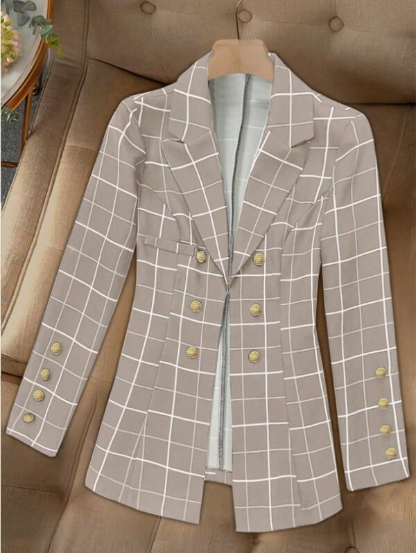 Women'S Button Front Lapel Long Sleeve Plaid Casual Blazer - Image 4