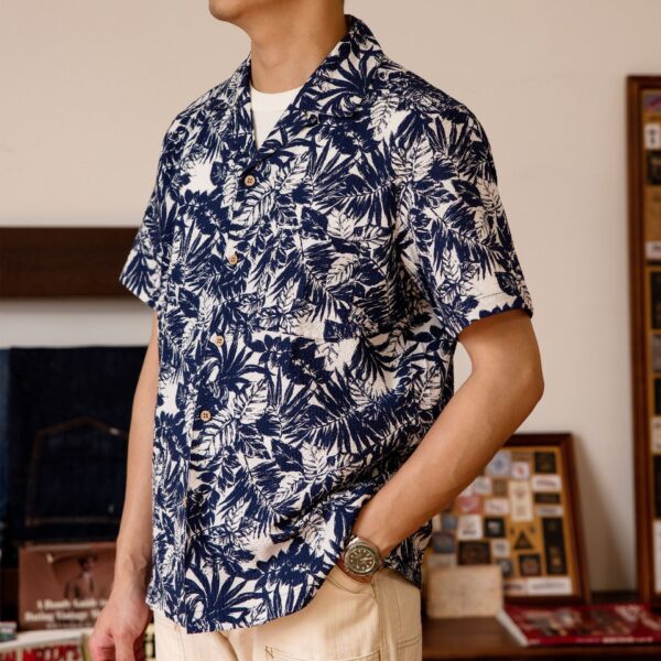 Vintage Printed Seersucker Cuban Collar Shirt - Image 3