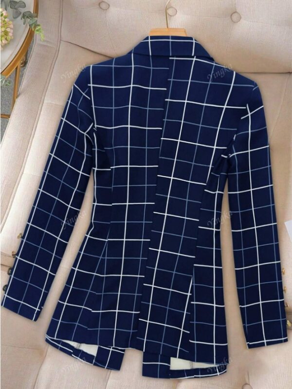 Women'S Button Front Lapel Long Sleeve Plaid Casual Blazer - Image 5