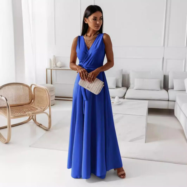 V Neck Sleeveless Dress With Belt Summer Fashion Party Club Evening Maxi Dresses For Women Clothing - Image 7
