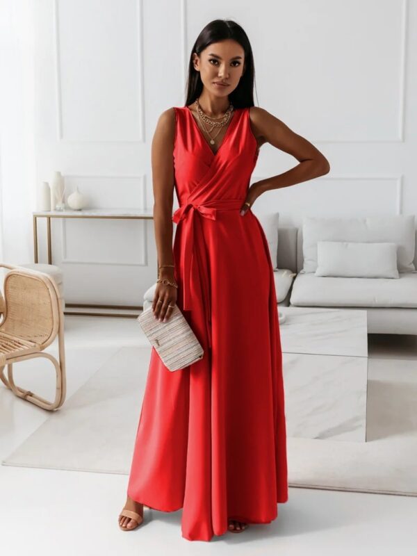V Neck Sleeveless Dress With Belt Summer Fashion Party Club Evening Maxi Dresses For Women Clothing - Image 8