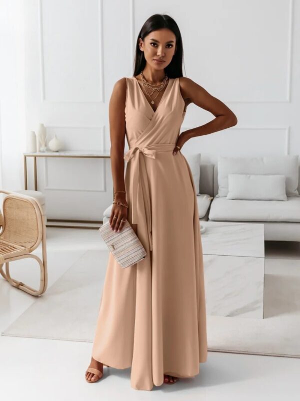 V Neck Sleeveless Dress With Belt Summer Fashion Party Club Evening Maxi Dresses For Women Clothing - Image 9