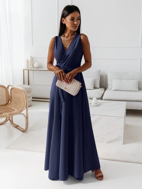 V Neck Sleeveless Dress With Belt Summer Fashion Party Club Evening Maxi Dresses For Women Clothing - Image 10