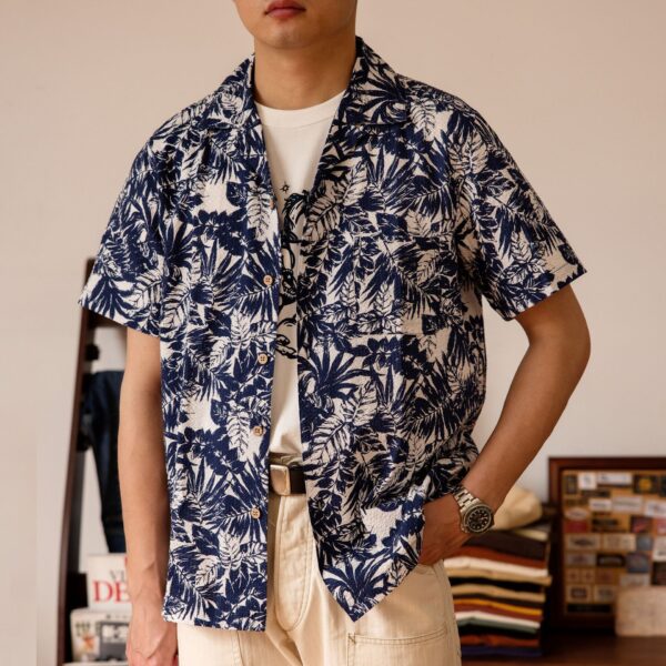 Vintage Printed Seersucker Cuban Collar Shirt - Image 4
