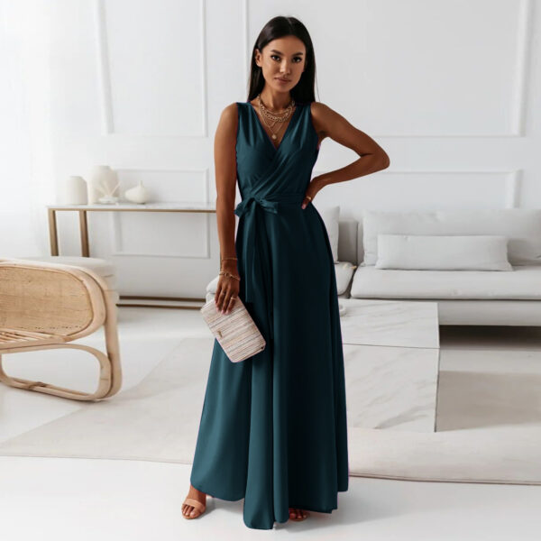 V Neck Sleeveless Dress With Belt Summer Fashion Party Club Evening Maxi Dresses For Women Clothing - Image 5