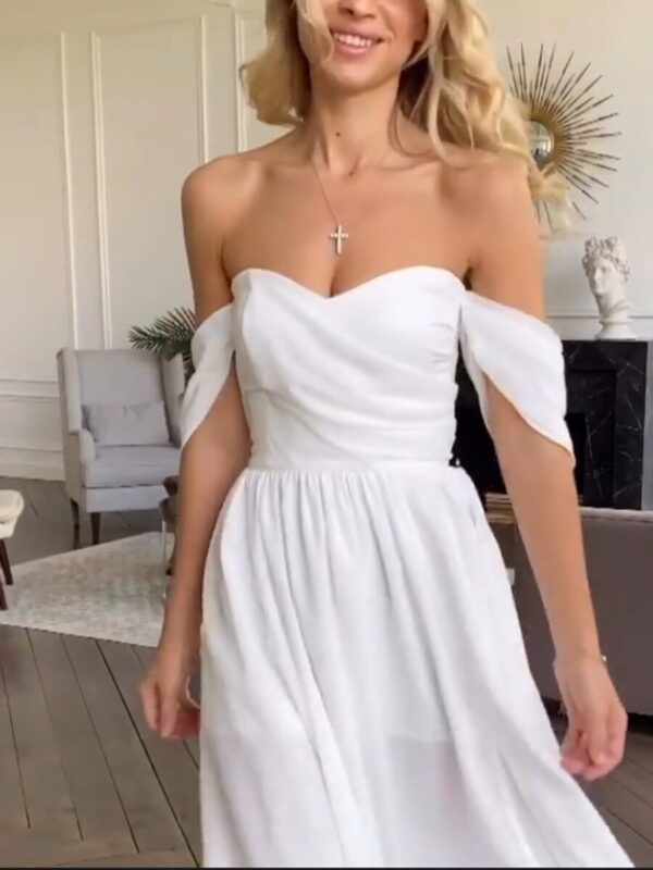New European And American Chiffon Off Shoulder Short Sleeve Large Swing Dress - Image 6