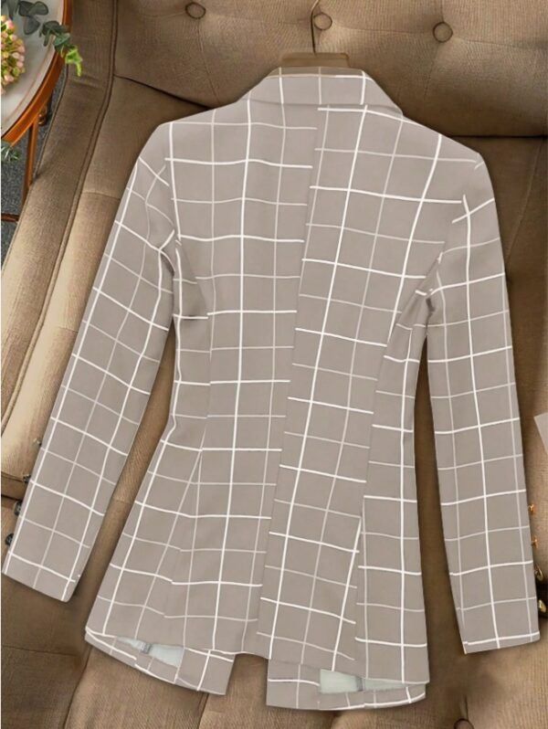 Women'S Button Front Lapel Long Sleeve Plaid Casual Blazer - Image 6